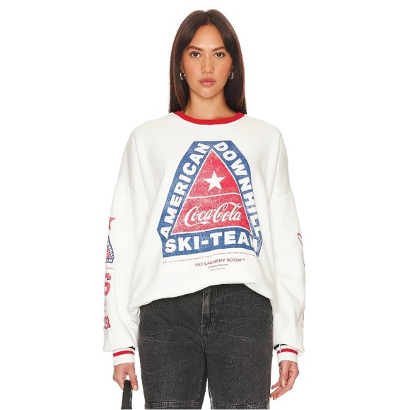 NWT The Laundry Room Women’s American Downhill Ski Team Sweatshirt White Red - Picture 1 of 11